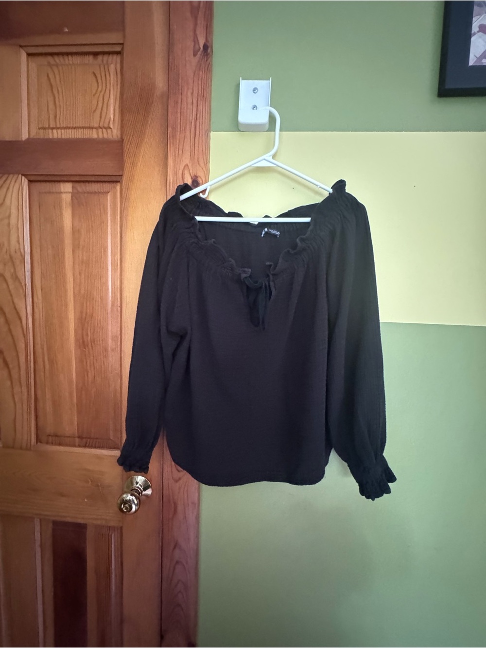 Zara Black Ruffle-Neck Long Sleeve Blouse